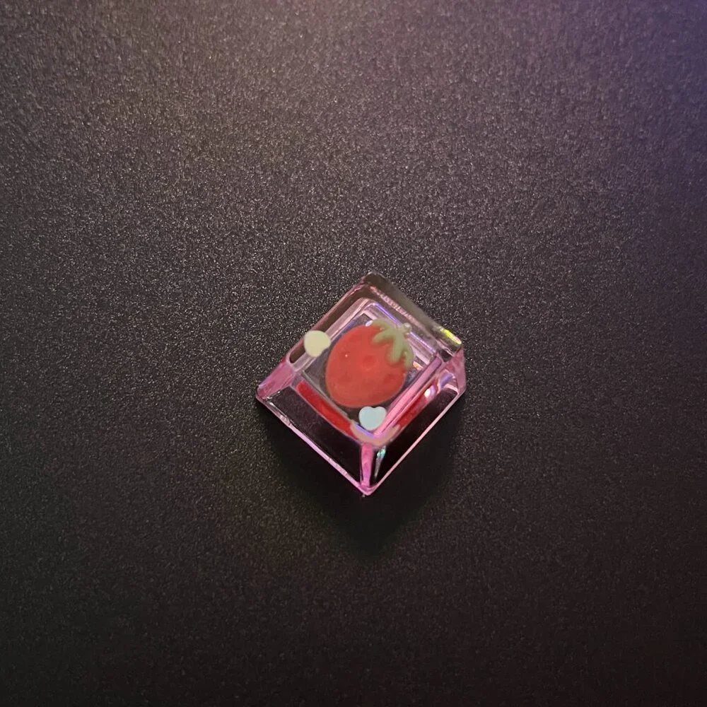 Pink Translucent Strawberry Keycap for OEM Mechanical Keyboard with Cross Axis
